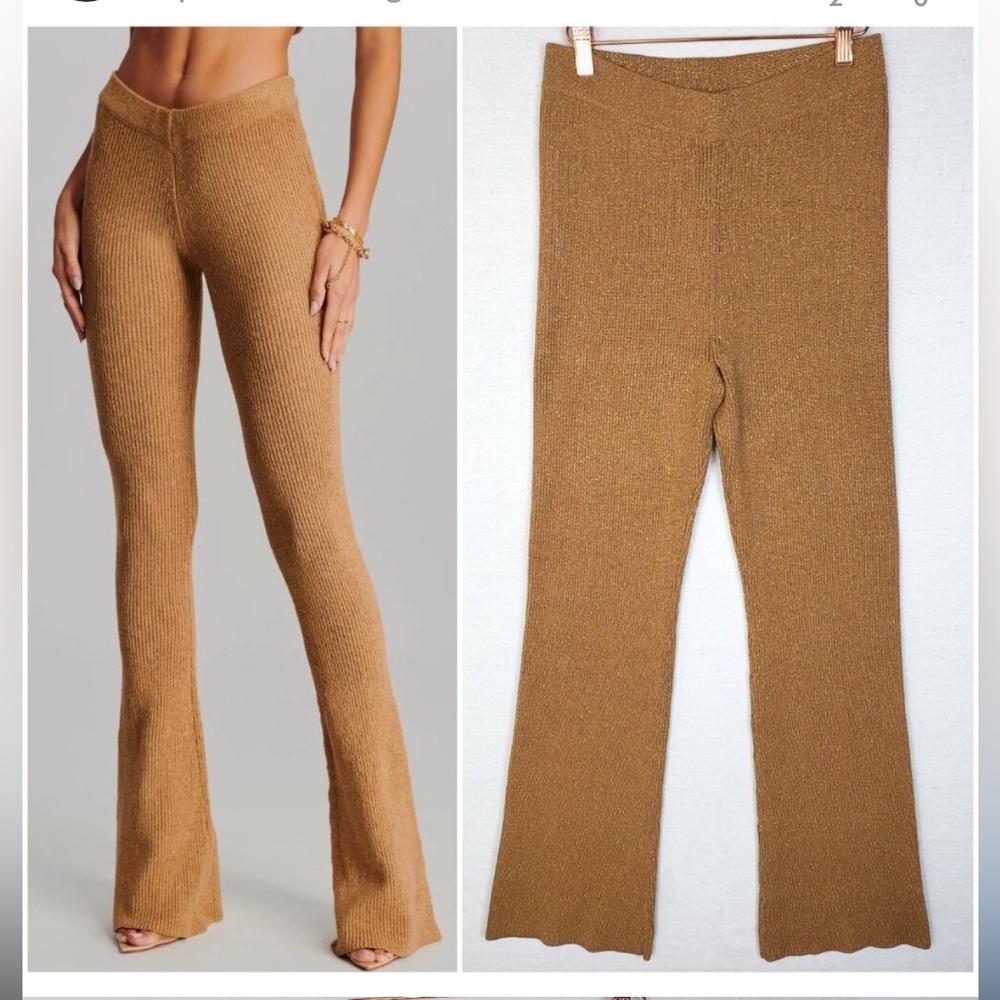NWT House of Harlow 1960 Ribbed Knit Metallic Gold Pants
